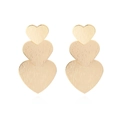 Golden multi-layer heart earrings with brushed metal texture on a white background - Gold