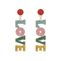 Pendientes LOVE de strass arcoíris con cristales de colores y botones de oreja rojos - Estilo de Pedrería de Colores