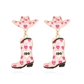 Pendientes de bota y sombrero vaquero rosa con detalle de corazón y acabado dorado - Rosa