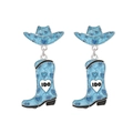 Pendientes de bota y sombrero vaquero azul con diseños de corazón y letras I DO en blanco - Azul