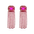 Luxurious gold-tone long fringe tassel earrings with vibrant pink crystal rhinestones - Rose Red