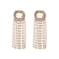Luxurious gold drop earrings with multi-color rhinestones and long tassel chain fringe - AB Color