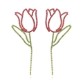 Elegant long tulip earrings with colorful rhinestones in a gold floral drop design - Rose Red