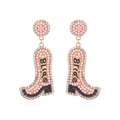 Pendientes de botas de vaquero con cuentas rosas, letras Bride y bordes de cristal - Rosa