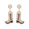 Pendientes de bota cowboy dorados con texto Bride negro y brillantes cristales de strass - Blanco