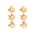 Orecchini pendenti a fiori dorati multistrato con perle dal design minimalista a tre fiori - Oro
