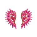 Exaggerated wing-shaped drop earrings with pink rhinestones and gold alloy base - Rose Red