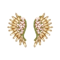 Detailed macro view of colorful crystal wing earrings with gold alloy and champagne stones - Smoky Yellow