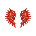 Detail of red crystal wing earrings with gold alloy plating and marquise-cut stones - Red