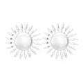 Modern silver sunflower stud earrings with retro sunburst geometric radiating design - Silver