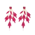 Schicke hohle Blatt-Ohrringe mit Goldlegierung und rosa Kristallen für Damen - Rosenrot