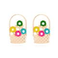 Boucles d'oreilles panier de fleurs avec perles et fleurs en émail coloré en or - Coloré