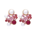 Orecchini a fiore vintage con perle finte e cristalli rosa su base in metallo dorato - Rosa Rossa