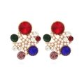 Orecchini a fiore dorati con cristalli colorati e perle bianche per donna eleganti - Colorato