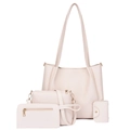 Chic 4-piece cream white PU leather handbag set including tote and crossbody bags - White