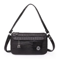 Borsa a tracolla classica nera da donna con texture coccodrillo e dettagli nappa - Caffè