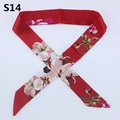 Macro detail of a red floral satin twilly scarf with pink flowers for bag handles - Red Satin Fine Floral (PDS-14)