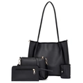 Black 4-piece handbag set with large tote, crossbody bag, wallet, and mini pouch - Black