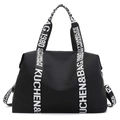 Waterproof black nylon tote bag with high capacity and contrast print straps for travel - Black