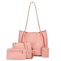 Pink 4-piece handbag set including tote, crossbody bag, clutch and key holder in matte faux leather - Pink