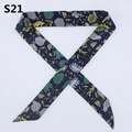Detail of navy blue floral skinny scarf with sunflower pattern wrapped for handbag handles - Navy Floral Plant Pattern (PDS-21)