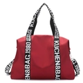 Red nylon large capacity travel tote bag with printed letter straps and waterproof finish - Red