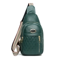 Bolso de pecho de cuero acolchado verde oscuro con correa de rayas y logotipo - Verde