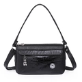 Borsa a tracolla elegante in ecopelle coccodrillo nera con dettagli argento - Nero