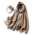 Dual-sided cashmere-feel scarf in camel and gray with tassel details - 200x65cm / Camel And Gray (WJ32-17)