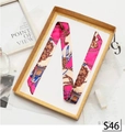 Magenta and cream narrow silk twilly scarf with rope and crest print for bag handle - Spliced Rope Badge Print (PDS-46)