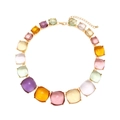 Elegante collar de piedras de resina multicolor con cadena de metal dorado para mujer - Colorido