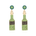 Luxurious gold-tone champagne bottle earrings encrusted with sparkling green crystals - Colorful