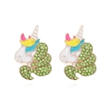 Orecchini a perno a forma di unicorno con smalto colorato e strass verdi brillanti - Colorato