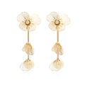 Elegantes pendientes largos de flores doradas de varias capas con cristal y pétalos de malla - Dorado