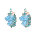 Süße Einhorn-Ohrstecker mit blauem Emaille-Marmor und funkelnden Strasssteinen - Zirkonia Stil / Blau