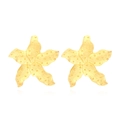 Golden brushed metal flower earrings with detailed embossed texture and wavy petals - Gold
