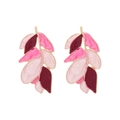 Eleganti orecchini a foglia dorata con dettagli in smalto multicolore bordeaux e rosa - Rosa