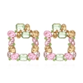 Luxurious geometric square drop earrings with colorful crystals and sparkling pear gems - Colorful