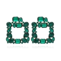 Elegant emerald green geometric square drop earrings with sparkling crystals and gold base - Green