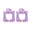 Elegant square purple crystal stud earrings featuring a geometric alloy rhinestone frame - Purple