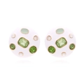 Elegant round enamel stud earrings with green rhinestones and a central emerald-cut crystal - Green Gradient