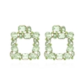 Macro view of square light green crystal drop earrings with gold alloy setting - Light Green