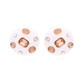 Elegant white enamel round stud earrings with champagne crystals and diamonds - Smoky Yellow