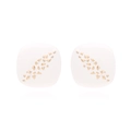 Minimalist square enamel earrings with irregular gold leaf texture on a white surface - White