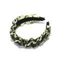 Mint green pleated lace headband with crystal accents and ruffles in a wide vintage style - Green Border