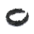 Detail of pleated satin headband with lace edge and sparkling rhinestone embellishments - Black