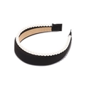 Close-up detail of double-layer satin pearl headband with non-slip lining - Black
