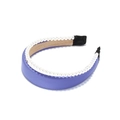 Detail view of purple satin pearl headband with non-slip lining and white pearl decor - Purple (Blue)