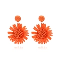 Boucles d'oreilles tournesol en raphia orange tissées à la main pour femmes style bohème - Orange