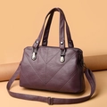 Large dark purple faux leather tote bag with V-shaped stitching and removable strap - Purple